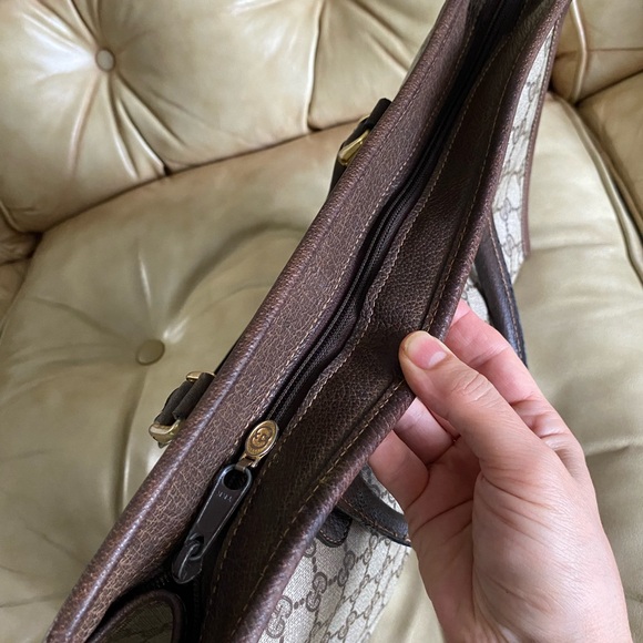 Authentic Gucci Vintage Large Tote Unisex Business Bag GG Web Stripe Attache - Picture 10 of 13